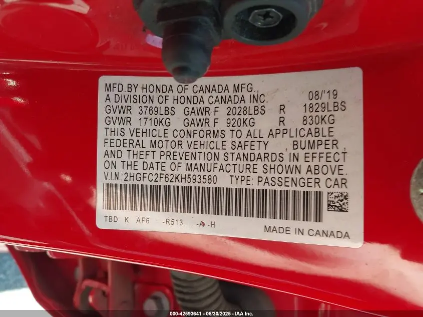 2019 HONDA CIVIC LX