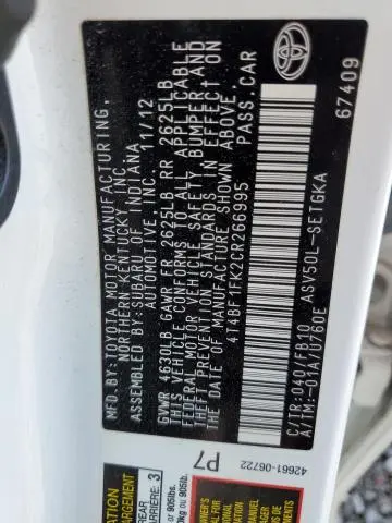 2012 TOYOTA CAMRY BASE
