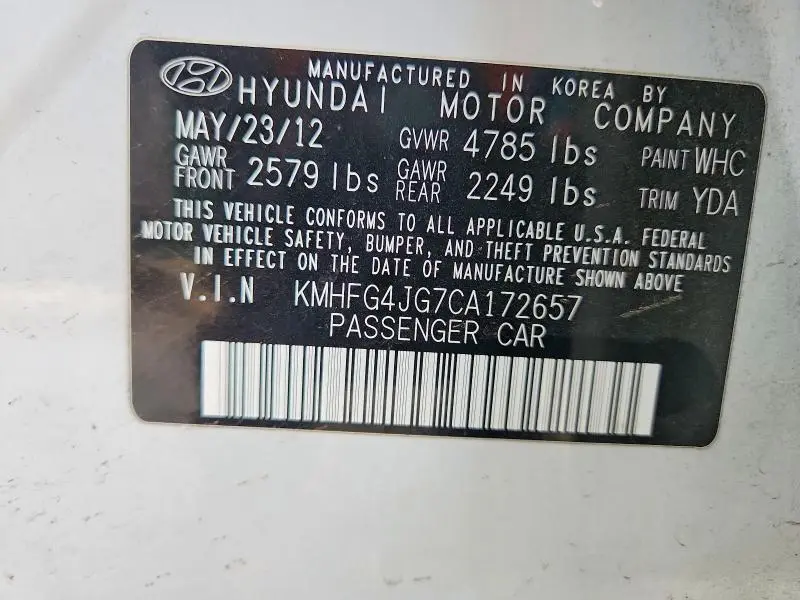 2012 HYUNDAI AZERA BASE  