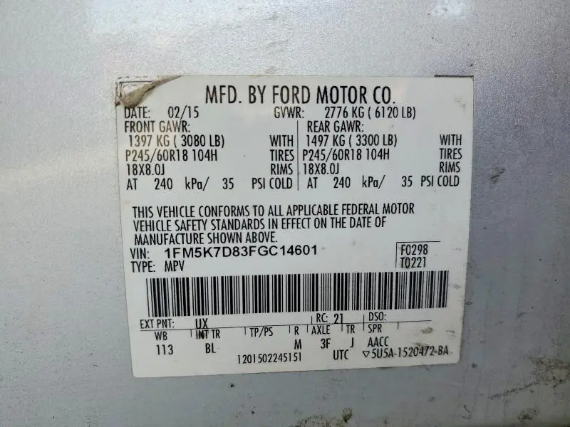 2015 FORD EXPLORER XLT  