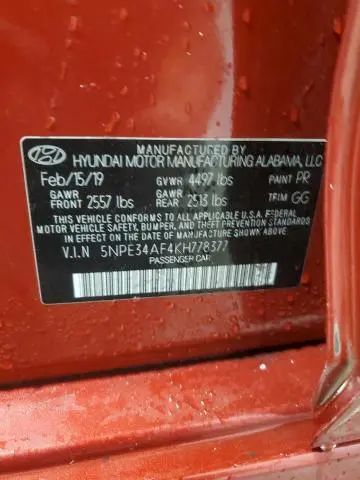 2019 HYUNDAI SONATA LIMITED  