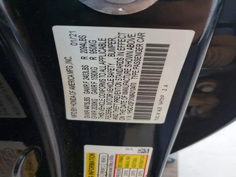 2021 HONDA ACCORD SPORT  