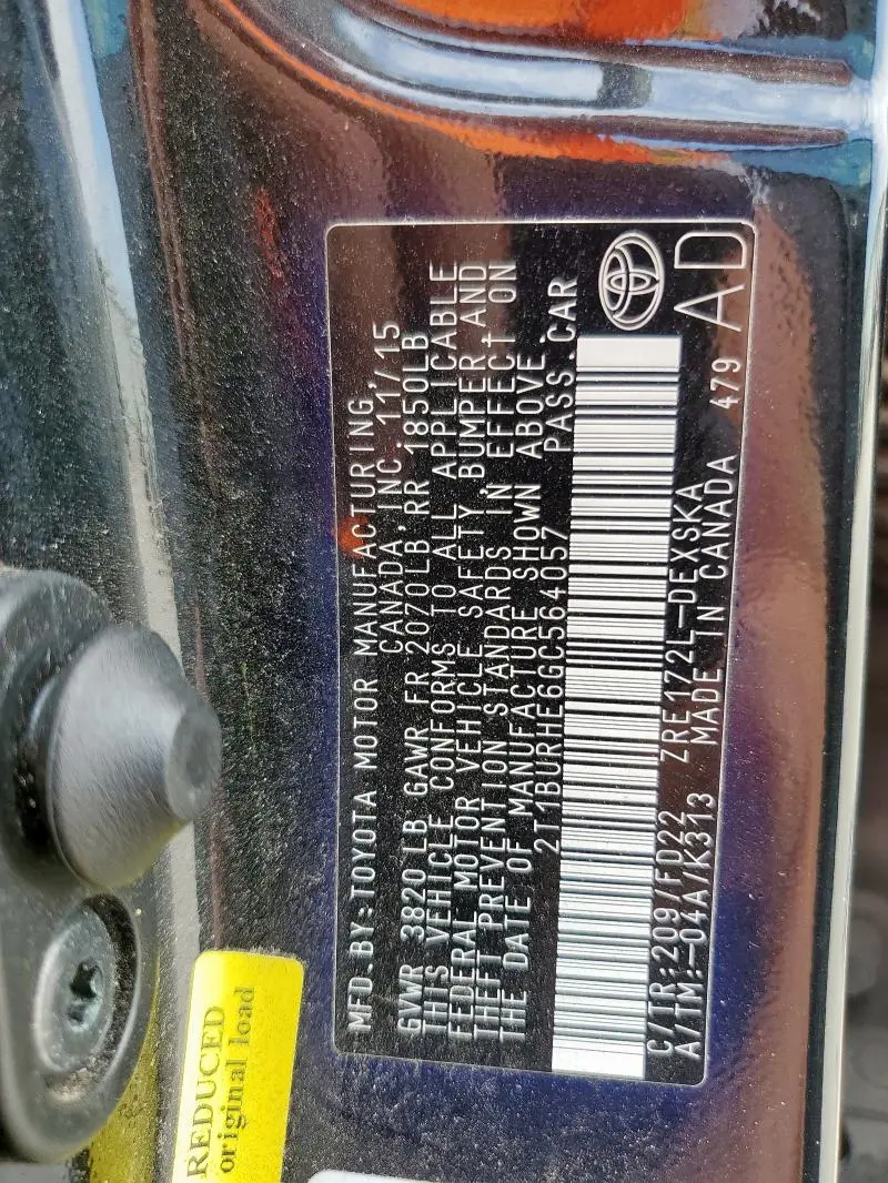 2016 TOYOTA COROLLA L  