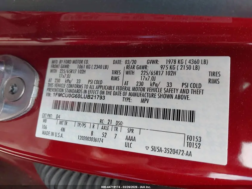 2020 FORD ESCAPE SE