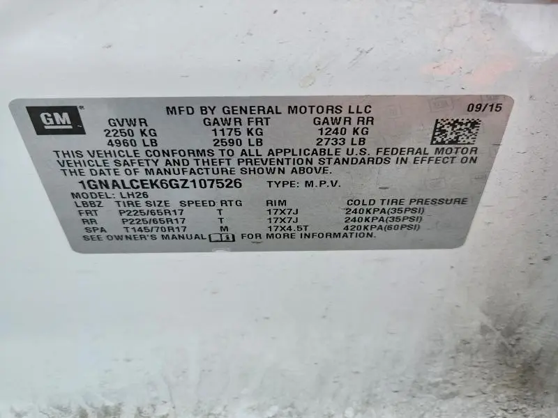 2016 CHEVROLET EQUINOX LT  