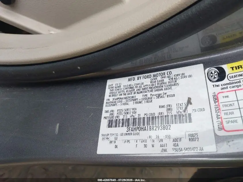 2011 FORD FUSION SE