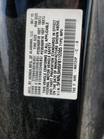 2015 HONDA ODYSSEY TOURING  