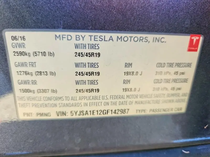2016 TESLA MODEL S   