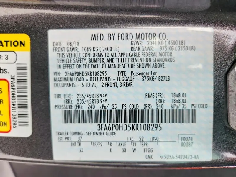 2019 FORD FUSION SE  