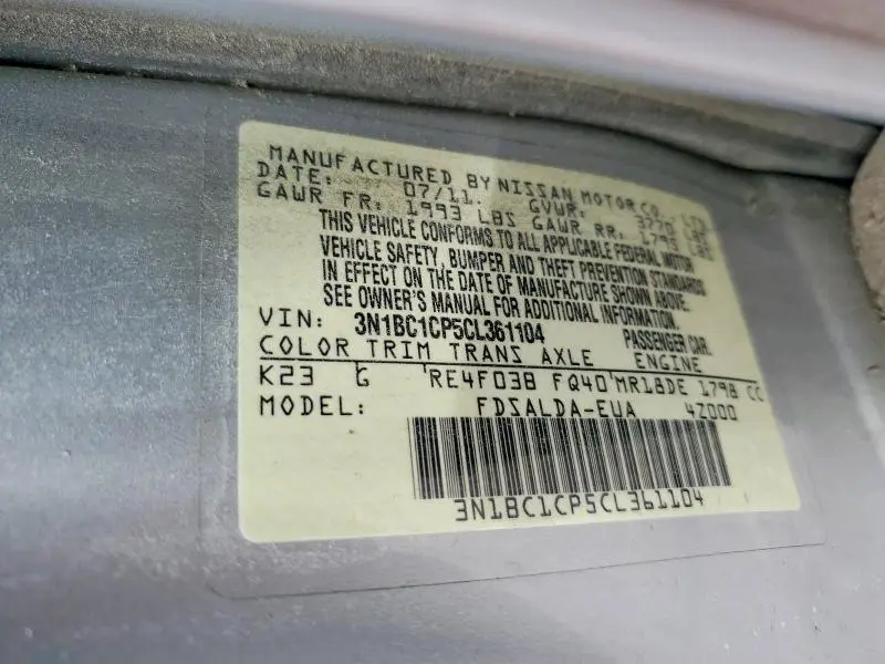 2012 NISSAN VERSA 1.8 S  