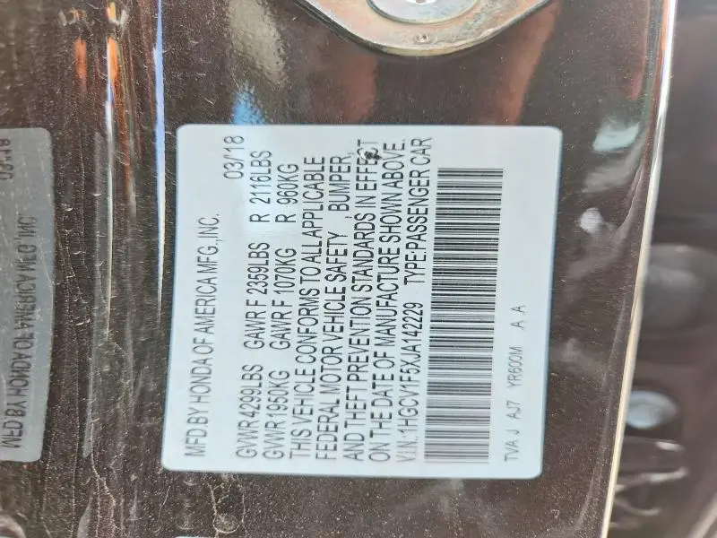 2018 HONDA ACCORD EXL  