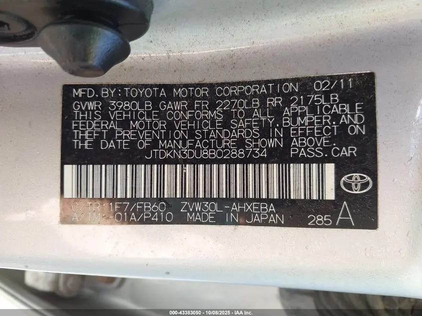 2011 TOYOTA PRIUS TWO