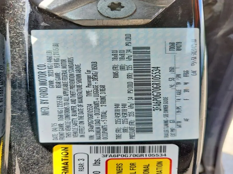 2016 FORD FUSION S  