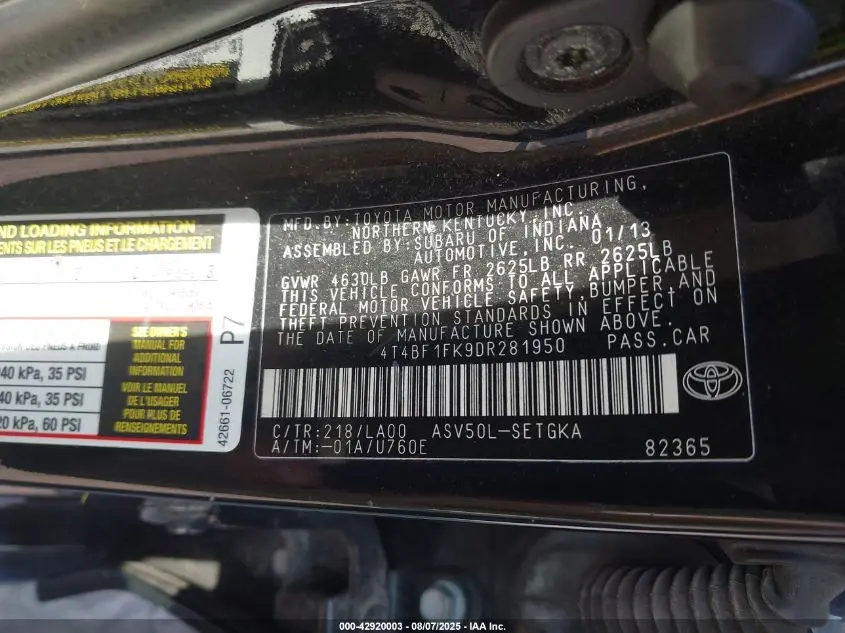 2013 TOYOTA CAMRY XLE