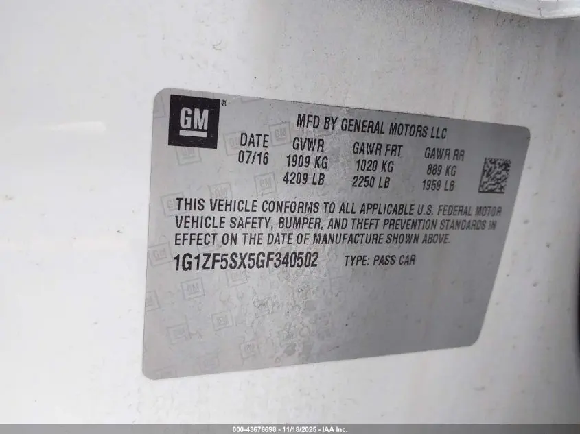 2016 CHEVROLET MALIBU 2LT