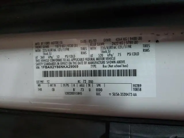 2022 FORD TRANSIT T-350  