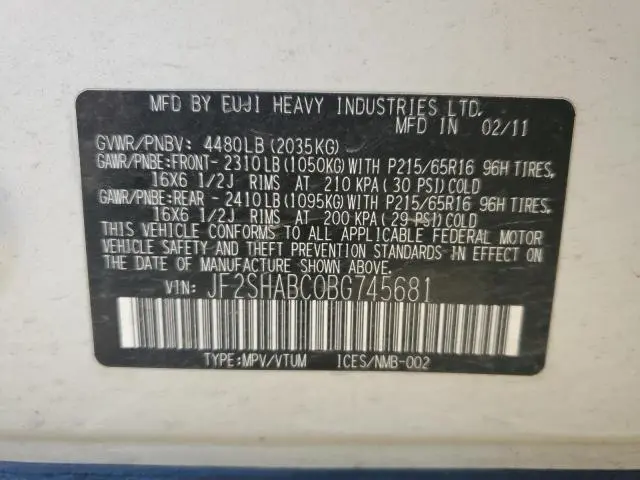 2011 SUBARU FORESTER 2.5X  