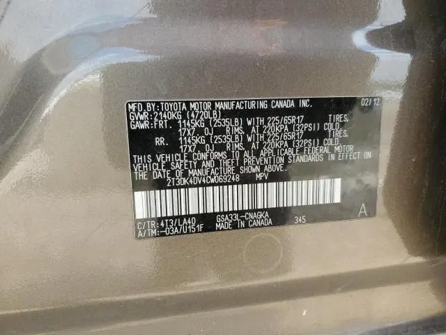 2012 TOYOTA RAV4 LIMITED  