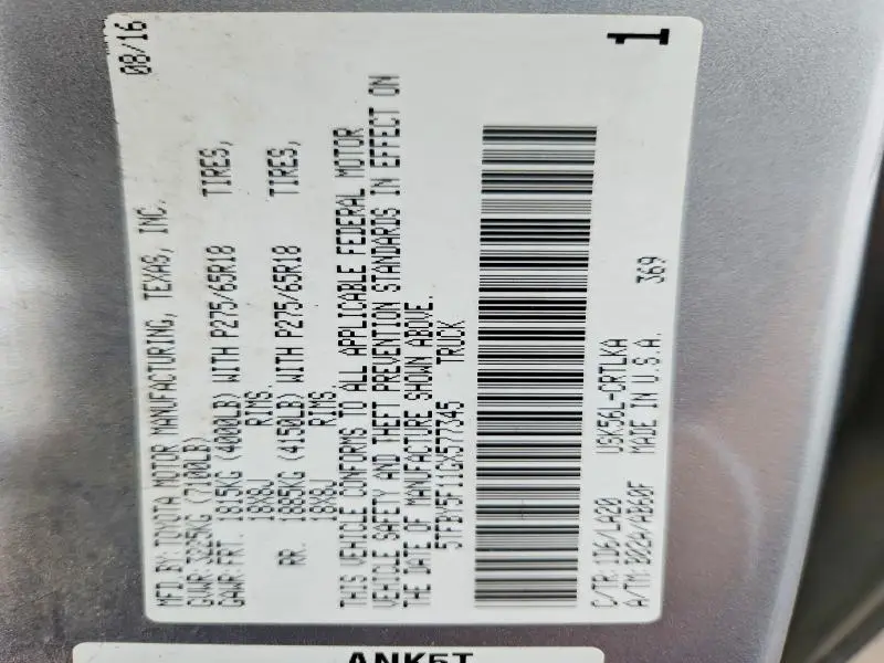 2016 TOYOTA TUNDRA DOUBLE CAB LIMITED  