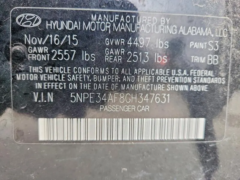 2016 HYUNDAI SONATA LIMITED  