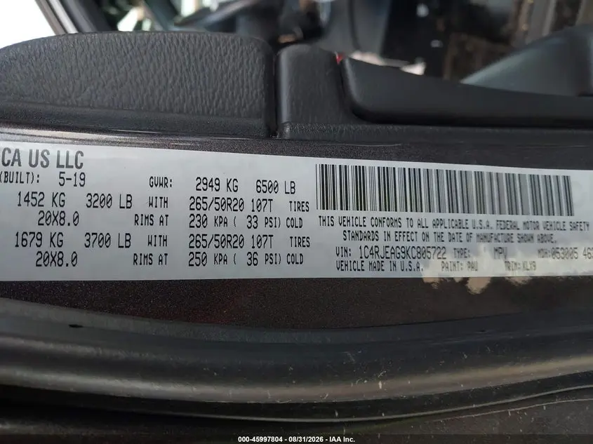 2019 JEEP GRAND CHEROKEE ALTITUDE 4X2