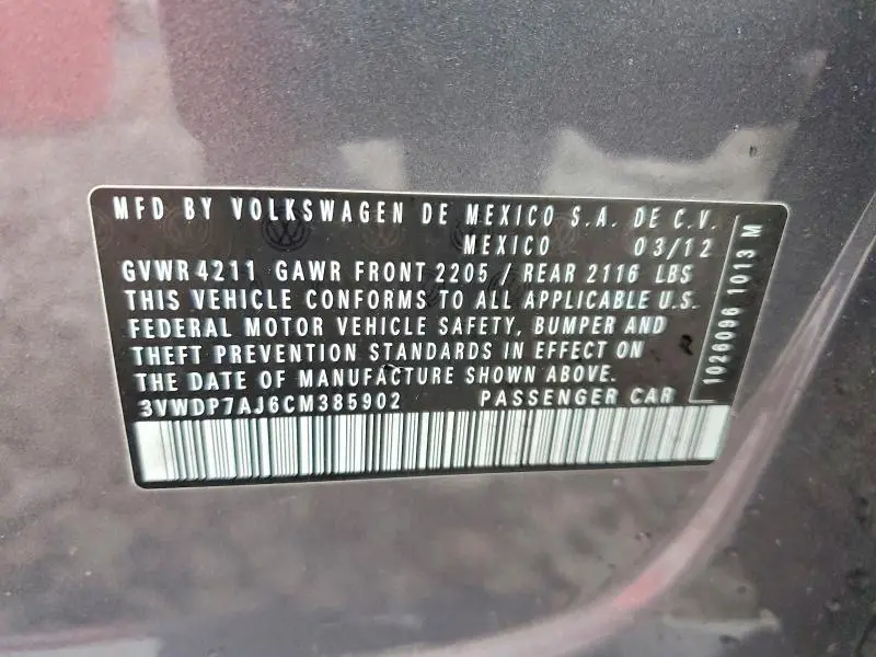 2012 VOLKSWAGEN JETTA SE  