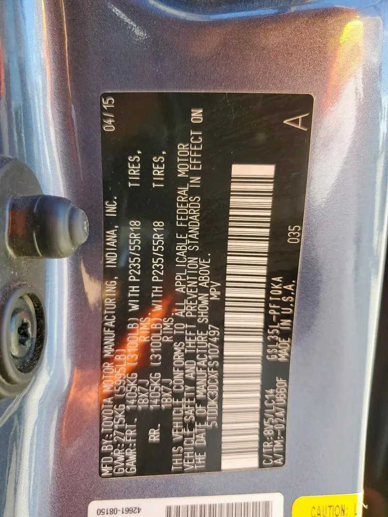 2015 TOYOTA SIENNA XLE  