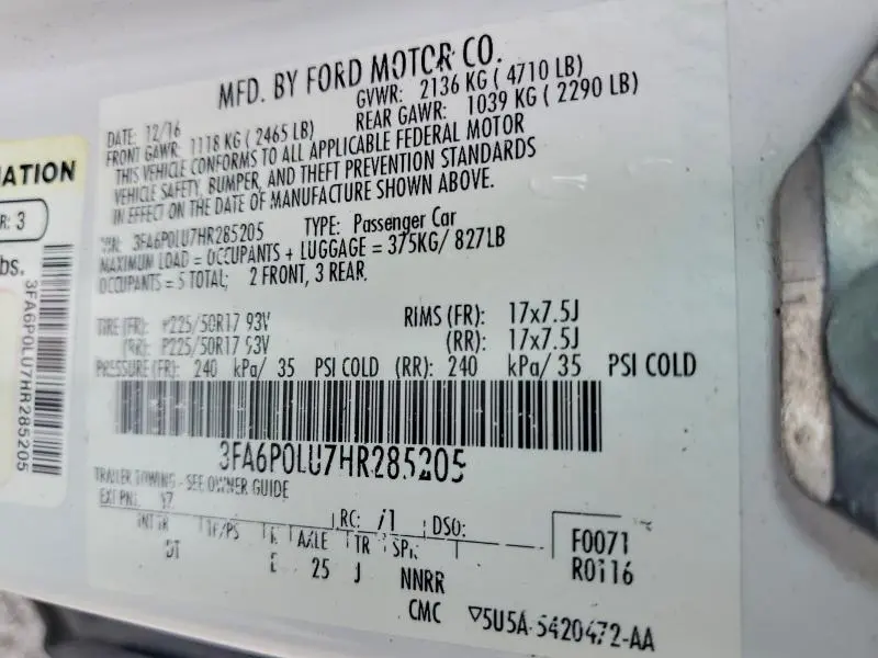 2017 FORD FUSION SE HYBRID  