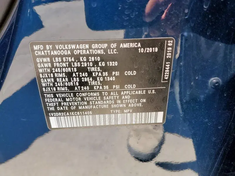 2019 VOLKSWAGEN ATLAS SE