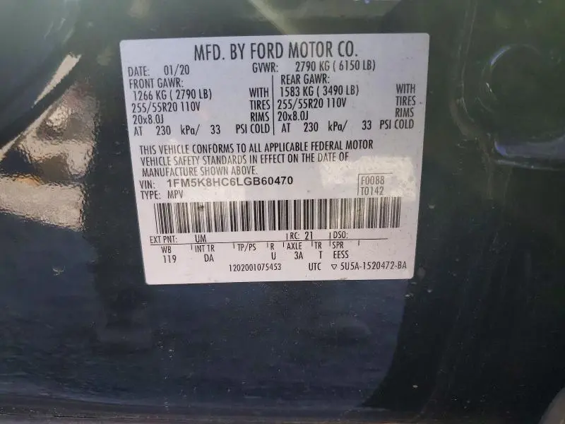 2020 FORD EXPLORER PLATINUM  