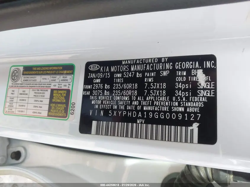 2016 KIA SORENTO 2.0T EX