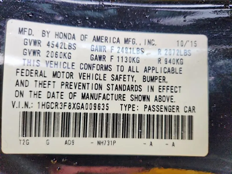 2016 HONDA ACCORD EXL  