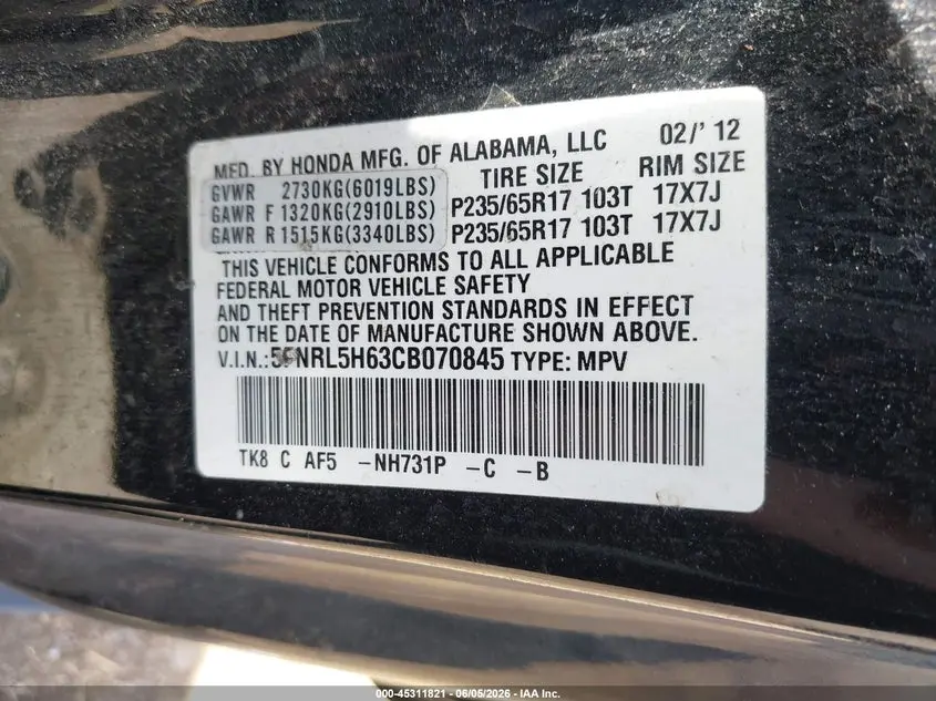 2012 HONDA ODYSSEY EX-L