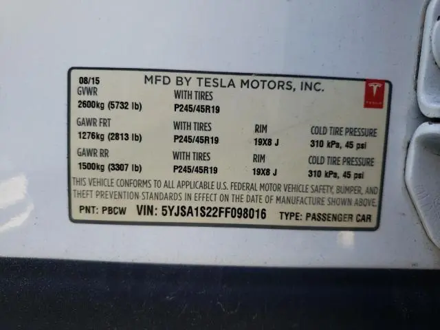 2015 TESLA MODEL S 70D  
