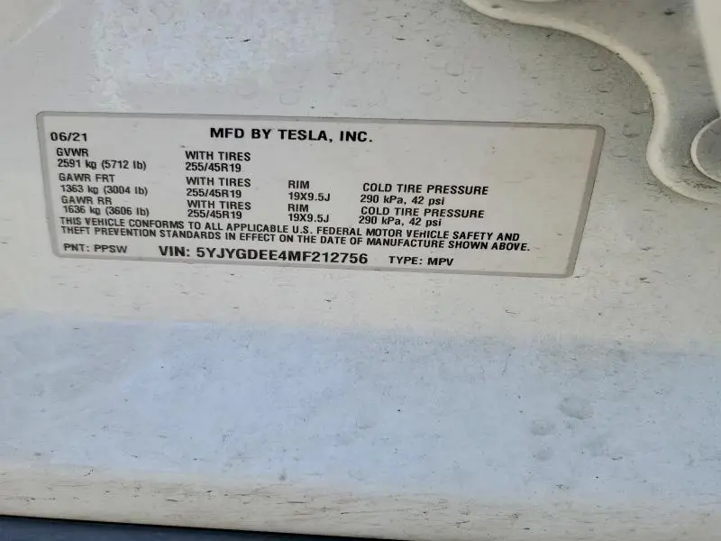 2021 TESLA MODEL Y   