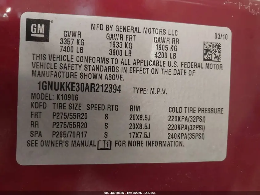 2010 CHEVROLET SUBURBAN 1500 LTZ