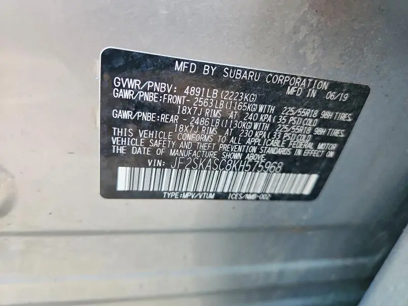 2019 SUBARU FORESTER LIMITED  