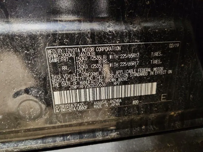 2019 TOYOTA RAV4 XLE  