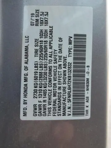 2019 HONDA ODYSSEY EXL  