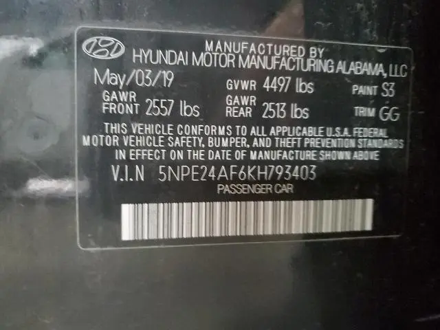 2019 HYUNDAI SONATA SE  