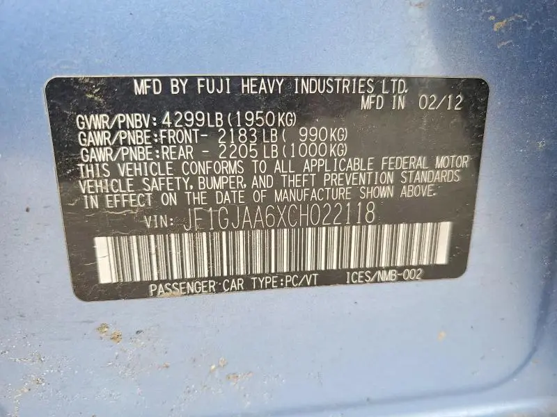 2012 SUBARU IMPREZA   