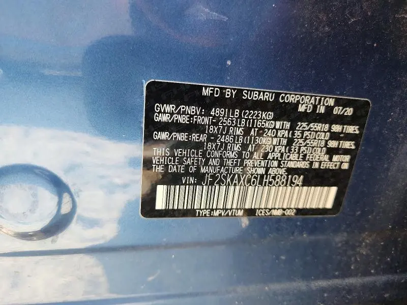 2020 SUBARU FORESTER TOURING  