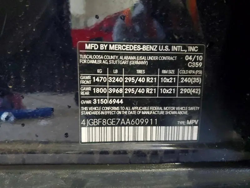 2010 MERCEDES-BENZ GL 550 4MATIC  