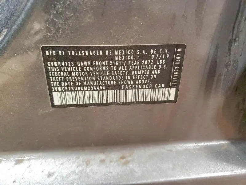 2019 VOLKSWAGEN JETTA S  