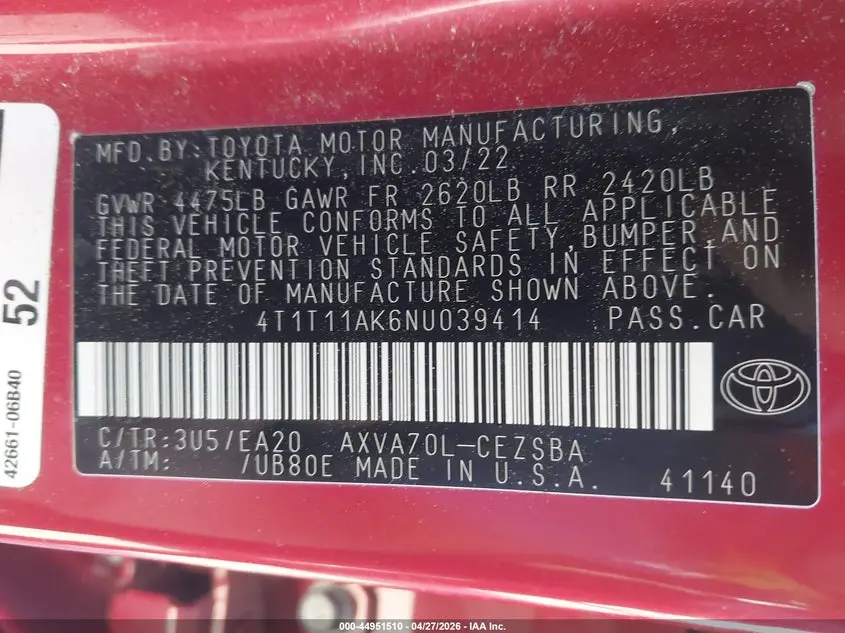 2022 TOYOTA CAMRY SE