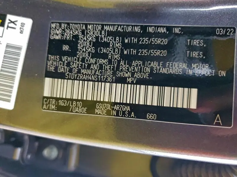 2022 TOYOTA HIGHLANDER LIMITED  