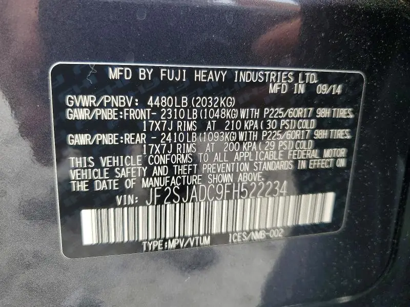 2015 SUBARU FORESTER   