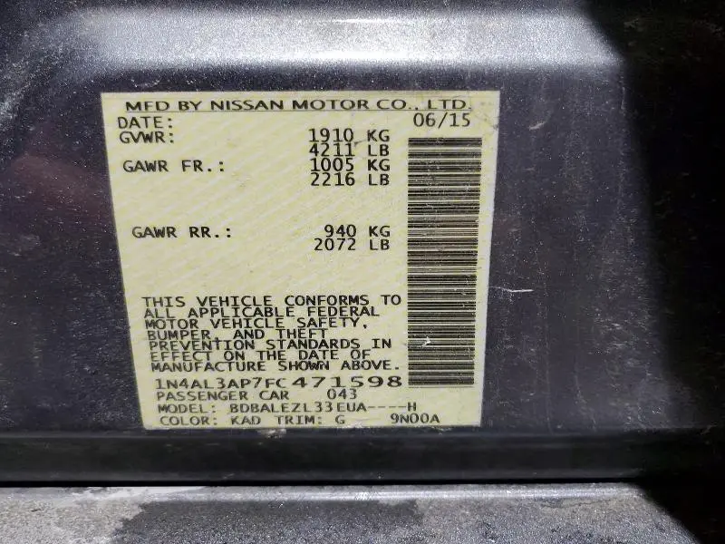 2015 NISSAN ALTIMA 2.5  