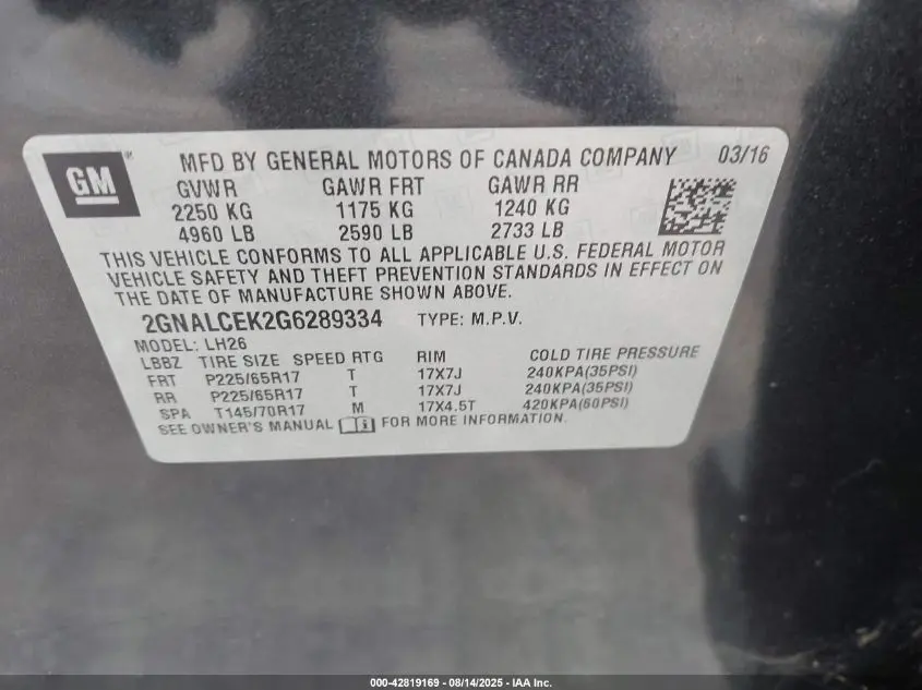 2016 CHEVROLET EQUINOX LT