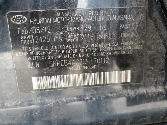 2012 HYUNDAI SONATA GLS